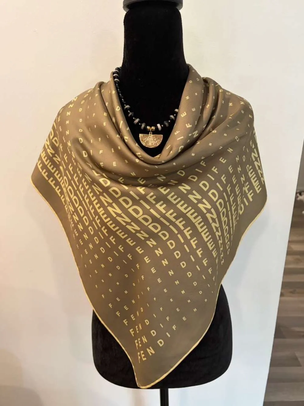Fendi Silk Scarf Brown Beige Logo Print Hand Rolled Made in Italy